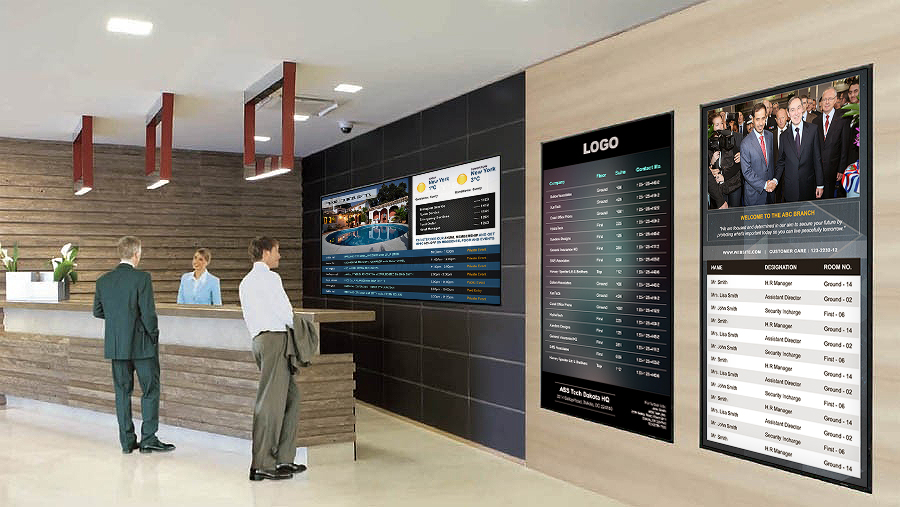 digitalsignageforhotels Bảng hiệu kỹ thuật số được sử dụng ở khu vực tiền sảnh để gây sự chú ý của khách hàng và định hình phong cách doanh nghiệp