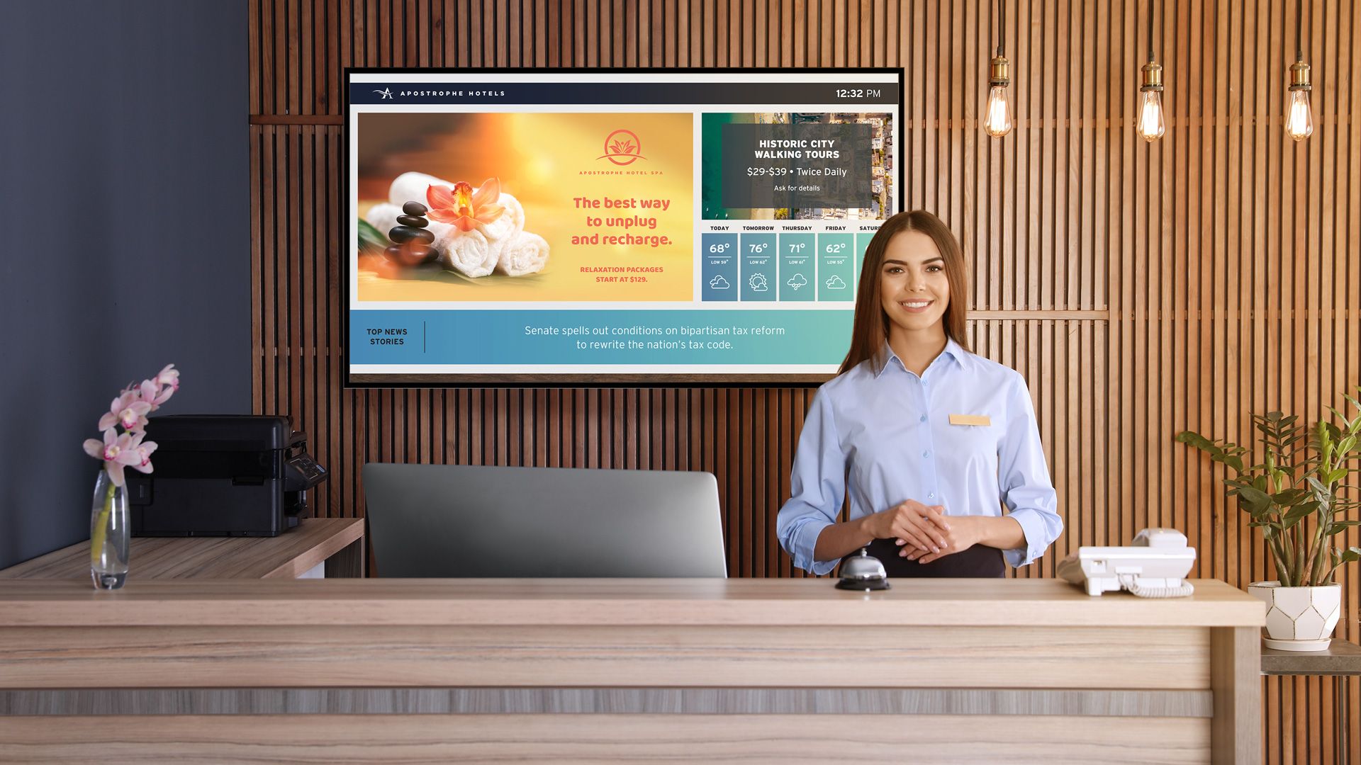 hotel_1 Bảng hiệu kỹ thuật số đặt tại khu vực lễ tân sẽ tạo cho khách hàng cảm giác được chào đón