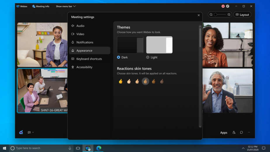 Webex bổ sung tùy chọn tông màu da cho reactions trong cuộc họp
