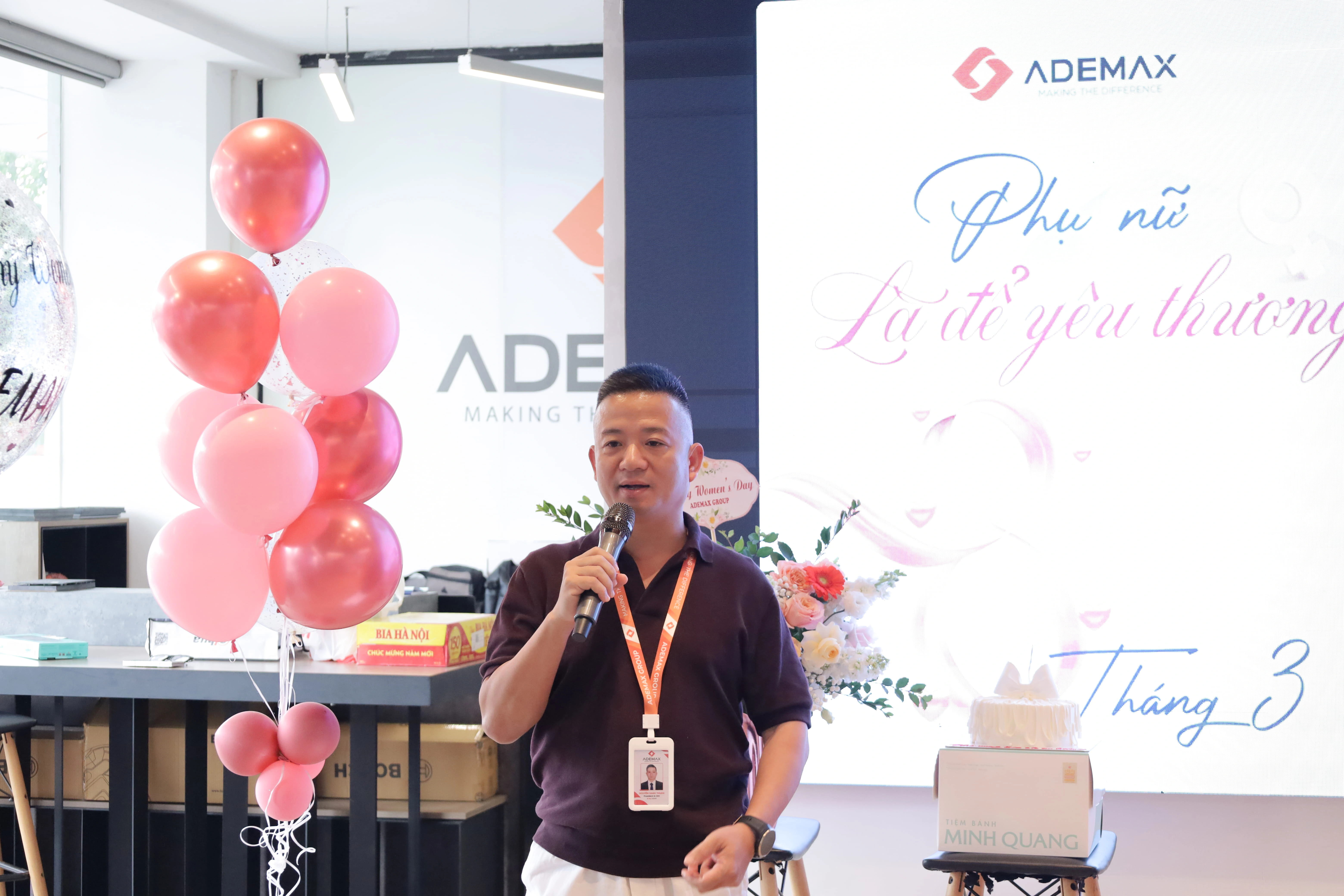 Chủ tịch Nguyễn Danh Thuận chia sẻ cảm nghĩ và gửi lời chúc tới toàn thể cán bộ nhân viên nữ tại Ademax